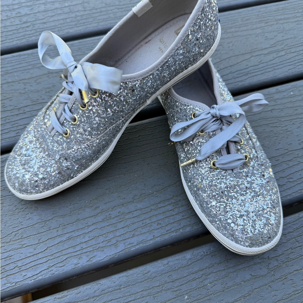 Keds Kate Spade Gray Glitter Sneakers with White Sole